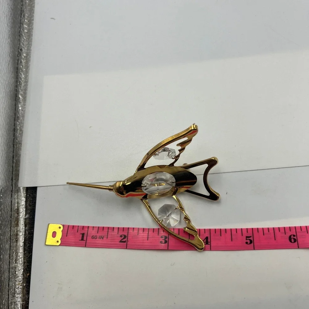 Vintage Gold Tone Hummingbird Napkin Ring Clear Crystal Accents Bird Decor 4in